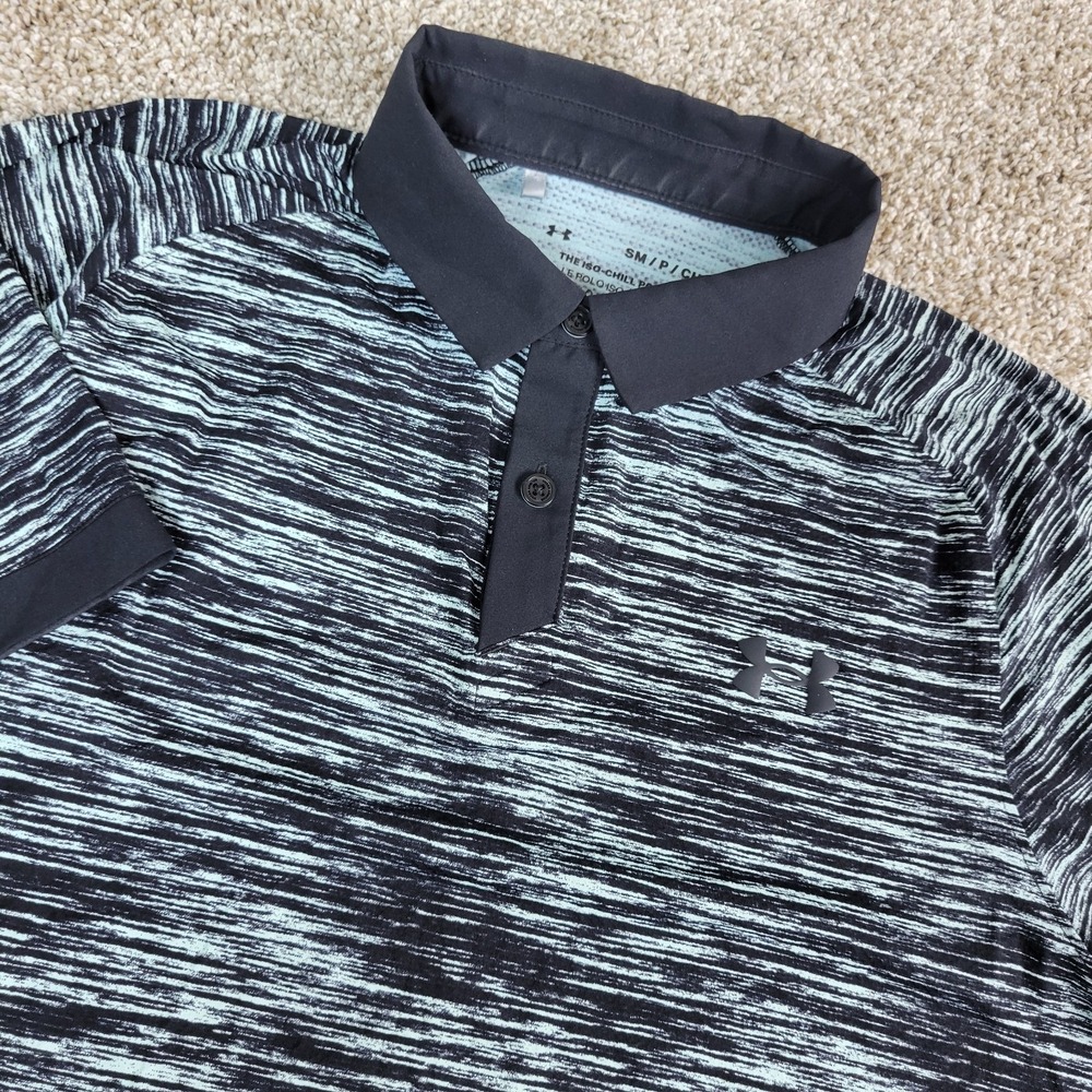 Under Armour The Iso Chill Mens Small Black‎ White AOP Static Performance Polo